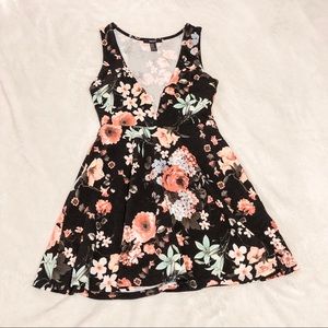 Deep V Floral Dress